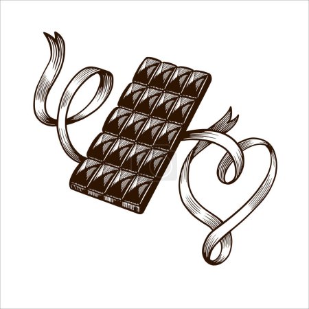 Ilustración de Me encanta el chocolate, el cacao y los dulces. Arte conceptual, forma de corazón para su diseño. Ilustración vectorial. - Imagen libre de derechos