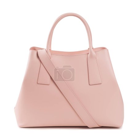 Téléchargez les photos : Pink leather bag on the white background. Modern  hand bag isolated on a white background - en image libre de droit