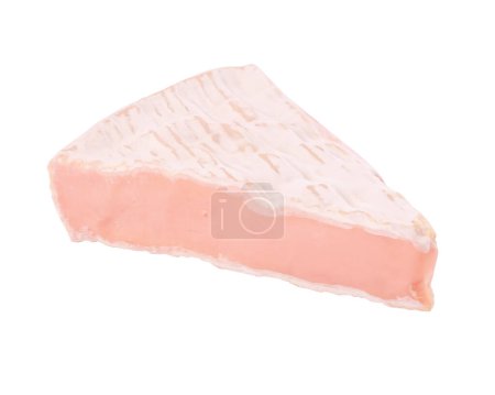 Foto de A piece of french cheese isolated on a white backgrounf. french cheese is pink color - Imagen libre de derechos