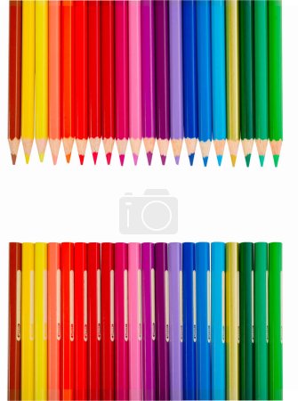 Photo for Colorful frame from pencils isolated on a white background. Colorful pencils cut out in the white. Shcool frame with colorful pencils - Royalty Free Image