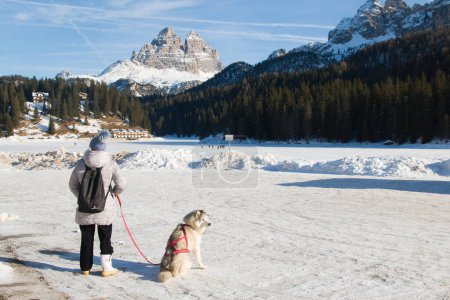 Photo for Very beautiful Misurina Lake and Sexten Dolomites or Dolomiti di Sesto, South Tyrol region of Alps during winter season with snow - Royalty Free Image