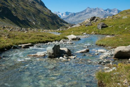 Panoramic view of alpine river in Valle Aurina, Alto Adige, Italy, Europe