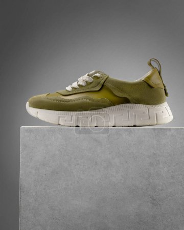 Téléchargez les photos : Chaussures de rue modernes debout pierre sur pierre sur un fond gris - en image libre de droit