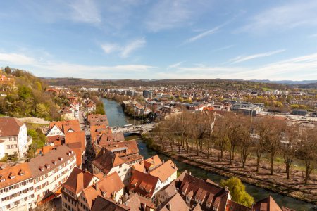 Panorama de la ville allemande de Tuebingen, Bade-Wurtemberg. Vue du clocher de la Collégiale St. George's