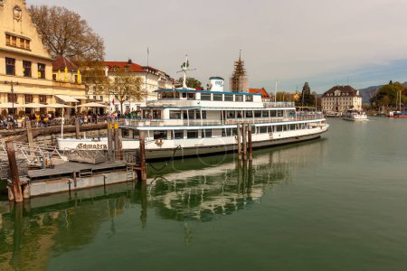 Photo for LINDAU; GERMANY - APRIL 13, 2024: The ship is at the pier in Lindau harbor - Royalty Free Image