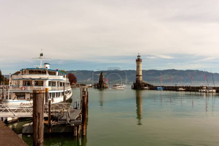 Photo for LINDAU; GERMANY - APRIL 13, 2024: The ship is at the pier in Lindau harbor - Royalty Free Image