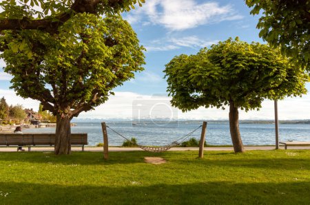 On the Bodensee embankment in Unteruhldingen. Hammock is in the center of the frame