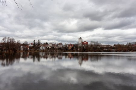 Town Lake in February clody day, Bad Waldsee, Baden Wuerttemberg, Germany