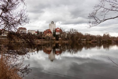Town Lake in February clody day, Bad Waldsee, Baden Wuerttemberg, Germany