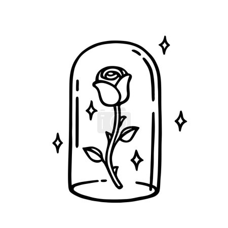 Magique pour toujours rose tatouage design. Enchanté dessin de doodle rose infinité. Jolie fleur d'éternité préservée dans l'art de ligne de dôme en verre. Illustration vectorielle.