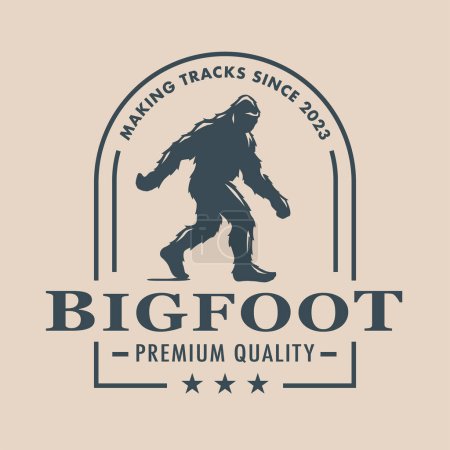 Illustration for Bigfoot walking logo design. Sasquatch silhouette icon. Hairy wild man symbol. Cryptid company emblem. Mythical skunk-ape outdoor brand design element. Vector illustration. - Royalty Free Image