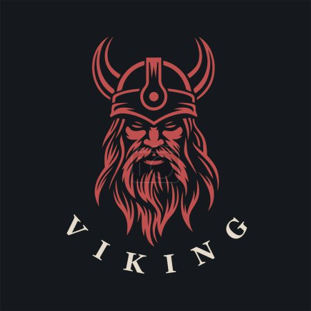 Illustration for Nordic viking logo. Norse warrior icon. Horned barbarian helmet symbol. Norseman Odin emblem. Vector illustration. - Royalty Free Image