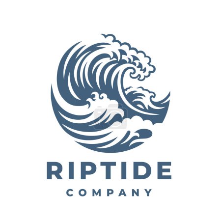 Illustration for Breaking wave logo. Tidal riptide surfing icon. Crashing coastal surf emblem. Ocean marine sea water nature vector illustration. - Royalty Free Image