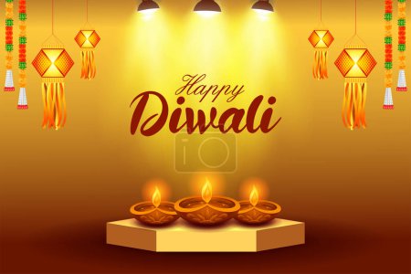 Illustration for Illustration of banner template background with burning diya on Happy Diwali Holiday for light festival of India - Royalty Free Image