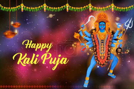 Téléchargez les illustrations : Illustration de la déesse Kali Maa sur Diwali Kali Pooja fond du festival Inde - en licence libre de droit