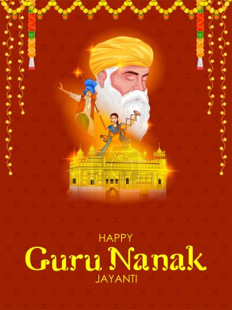 Illustration for Illustration of Happy Gurpurab, Guru Nanak Jayanti festival of Sikh celebration background - Royalty Free Image