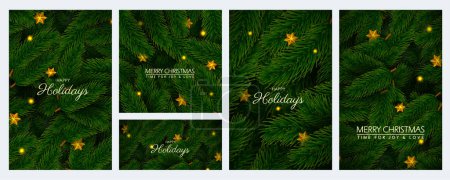 Illustration for Illustration of fir and pine tree on Merry Christmas and Happy New Year seasonal holiday background - Royalty Free Image