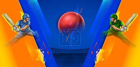 Illustration for Illustration of batsman and baller player on cricket championship sports background - Royalty Free Image