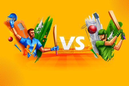 Illustration for Illustration of batsman and baller player on cricket championship sports background - Royalty Free Image