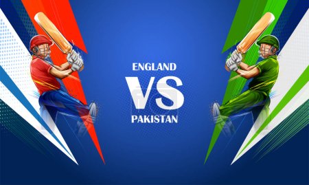 Illustration for Illustration of batsman and baller player on cricket championship sports background for England vs Pakistan match - Royalty Free Image