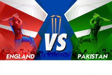 Ilustración de Illustration of batsman and baller player on cricket championship sports background for England vs Pakistan match - Imagen libre de derechos