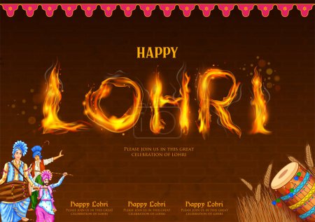Illustration for Illustration of people celebrate and dancing bhangra for Happy Lohri holiday background for Punjabi festival India - Royalty Free Image