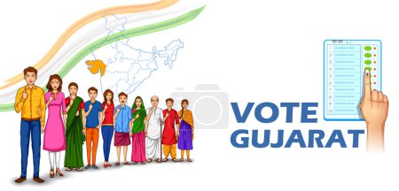 Illustration for Illustration of different people showing voting finger for Gujarat Legislative Assembly election - Royalty Free Image
