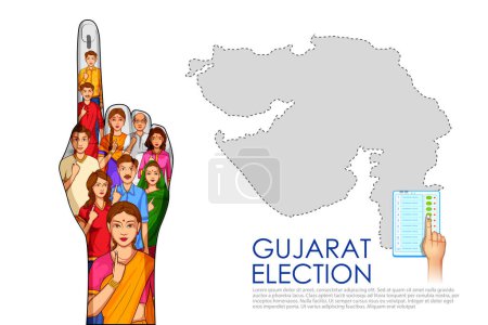 Téléchargez les illustrations : Illustration of different people showing voting finger for Gujarat Legislative Assembly election - en licence libre de droit