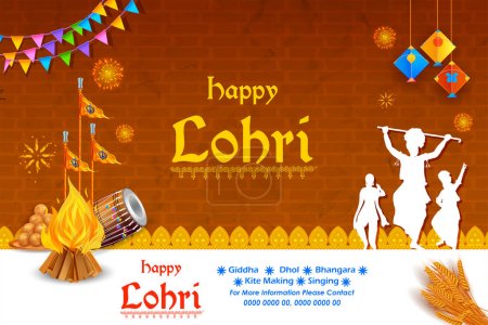 Téléchargez les illustrations : Illustration de Happy Lohri fond de vacances pour le festival Punjabi - en licence libre de droit