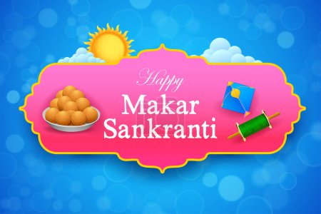 Illustration for Illustration of Makar Sankranti wallpaper with colorful kite for festival of India - Royalty Free Image