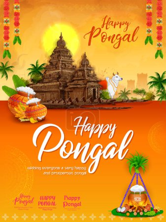 Illustration for Illustration of Happy Pongal Holiday Harvest Festival of Tamil Nadu South India greeting background - Royalty Free Image