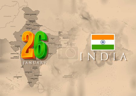 Ilustración de Ilustración de bandera tricolor con bandera india para el 26 de enero Feliz Día de la República de la India - Imagen libre de derechos