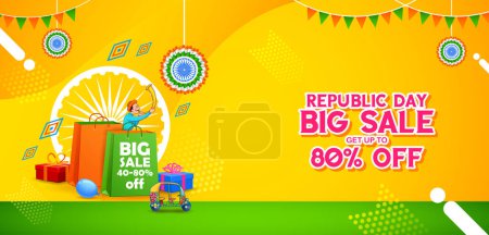 Illustration for Illustration of tricolor sale and promotion banner with Indian flag for 26th January Happy Republic Day of India - Royalty Free Image