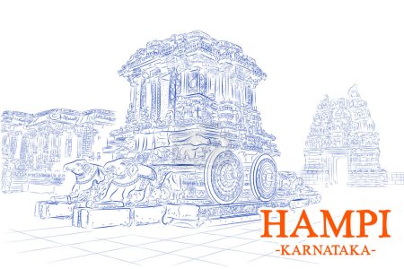 Ilustración de Illustration of Hampi temple of Vijayanagara district, Karnataka, India - Imagen libre de derechos