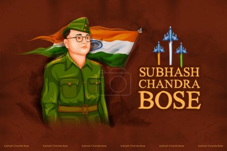 Illustration for Illustration of Indian background with Nation Hero and Freedom Fighter Subhash Chandra Bose Pride of India for 23rd January - Royalty Free Image
