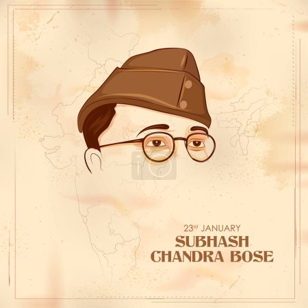 Ilustración de Ilustración de fondo indio con Nation Hero y Freedom Fighter Subhash Chandra Bose Orgullo de la India para el 23 de enero - Imagen libre de derechos
