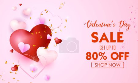 Illustration for Illustration of realistic 3d heart on Happy Valentine s Day romantic love background for banner, poster, flyer, brochure, greetings card - Royalty Free Image