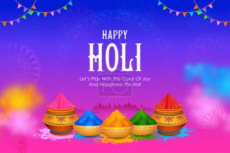 Téléchargez les illustrations : Illustration de la conception abstraite de carte de fond Happy Holi coloré pour fête des couleurs de l'Inde célébration salutations - en licence libre de droit