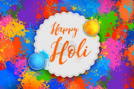Téléchargez les illustrations : Illustration de la conception abstraite de carte de fond Happy Holi coloré pour fête des couleurs de l'Inde célébration salutations - en licence libre de droit