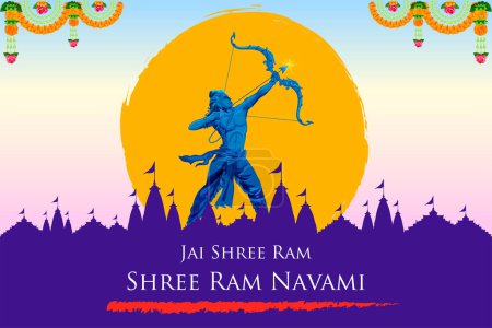 Illustration for Illustration of Lord Rama with bow arrow for Shree Ram Navami celebration background for religious holiday of India - Royalty Free Image