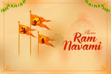 Illustration for Illustration of Lord Rama with bow arrow for Shree Ram Navami celebration background for religious holiday of India - Royalty Free Image