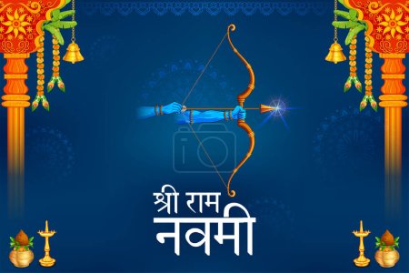 illustration de Lord Rama avec flèche d'arc avec texte hindi signifiant Shree Ram Navami fond de célébration pour la fête religieuse de l'Inde