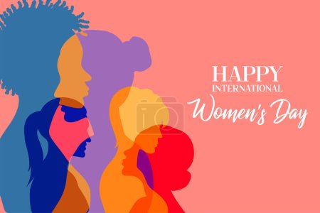 Illustration von Happy International Women 's Day 8. März Grüße Hintergrund