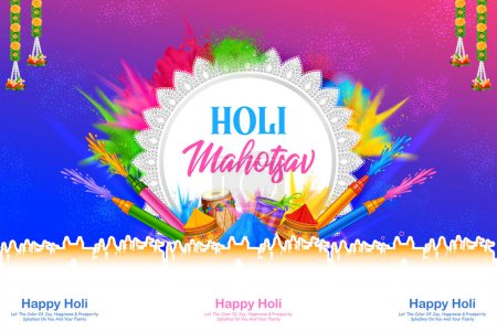 Illustration for Illustration of abstract colorful Happy Holi background card design for color festival of India celebration greetings - Royalty Free Image