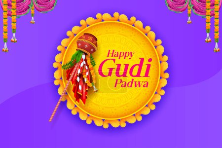 Ilustración de Ilustración de la celebración del Año Nuevo Lunar Gudi Padwa en Maharashtra de la India - Imagen libre de derechos