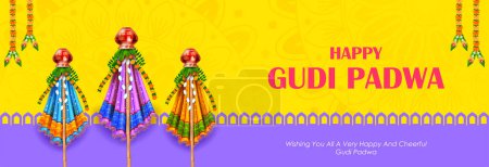 Illustration for Illustration of Gudi Padwa Lunar New Year celebration in Maharashtra of India - Royalty Free Image