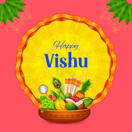 Ilustración de Ilustración de Feliz año nuevo Vishu Festival hindú celebrado en el estado indio de Kerala - Imagen libre de derechos