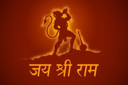 Téléchargez les illustrations : Illustration de Lord Hanuman avec texte hindi signifiant Shree Ram Navami fond de célébration pour la fête religieuse de l'Inde - en licence libre de droit