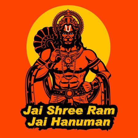Illustration for Illustration of Lord Hanuman with Hindi text meaning Shree Ram Navami celebration background for religious holiday of India - Royalty Free Image