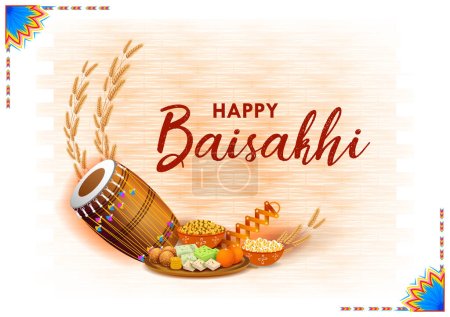 Illustration for Illustration of Happy Vaisakhi Punjabi spring harvest festival of Sikh celebration background - Royalty Free Image